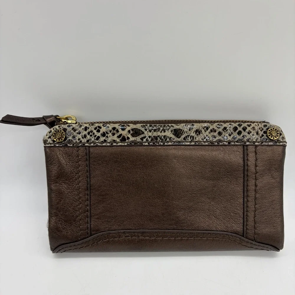 The Sak‎ Womens Wallet Bronze Leather Brass Hardware Reptile Print Trim Bi-Fold